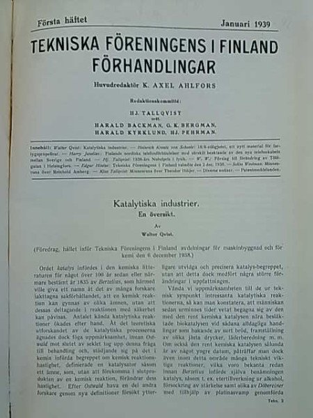 K. Axel Ahlfors: Tekniska föreningens i Finland förhandlingar 1939, 1941