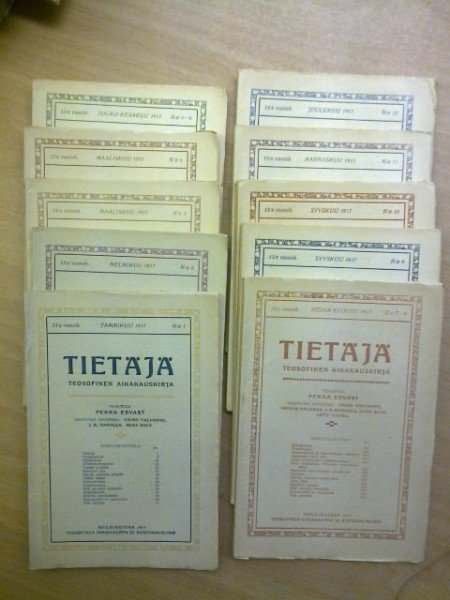Ervast Pekka: Tietäjä teosofinen aikakauskirja 1917 N:o 1-12 (kaksoisnumerot 5-6 ja 7-8)