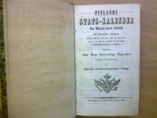 Finlands Stats-kalender för Skott-året 1852