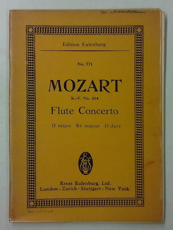 Mozart : Concerto D major for Flute and Orchestra (Edition Eulenburg)