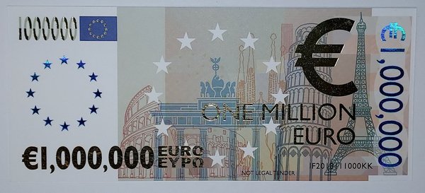 Miljoonan euron kirjanmerkki - 1.000.000 EUR (uusi tuote, 24% alv)