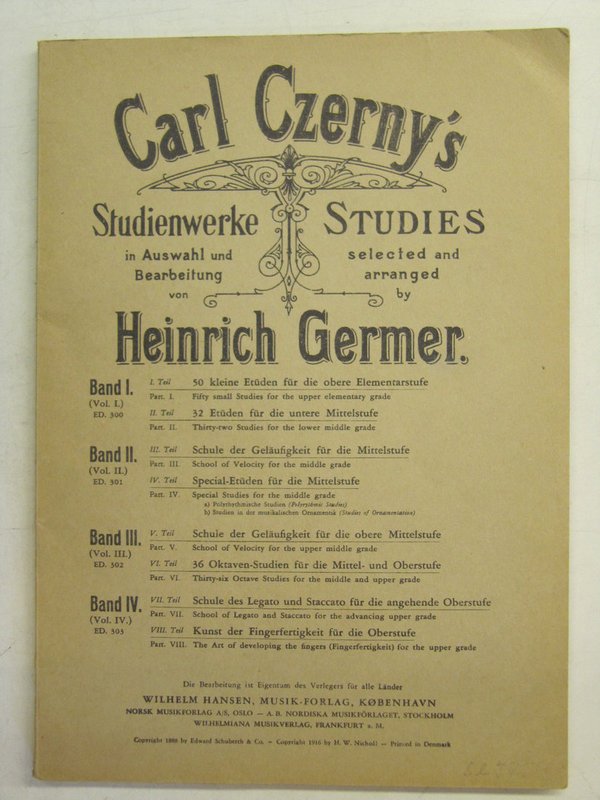 Germer Heinrich: Carl Czerny´s Studies selected and arranged by Heinrich Germer.