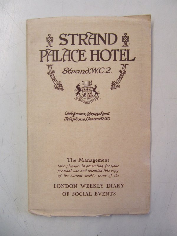 Strand Palace Hotel - London Weekly Diary of Social Events February 18th to 24th, 1924